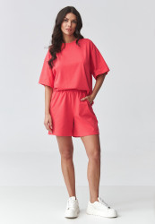 komplektas moteriskas su luźną bluzką ir szortami koralowy M935
