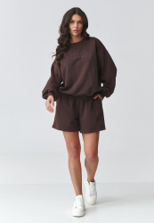 komplektas dresowy moteriskas oversize su szortami sokoladinis M922