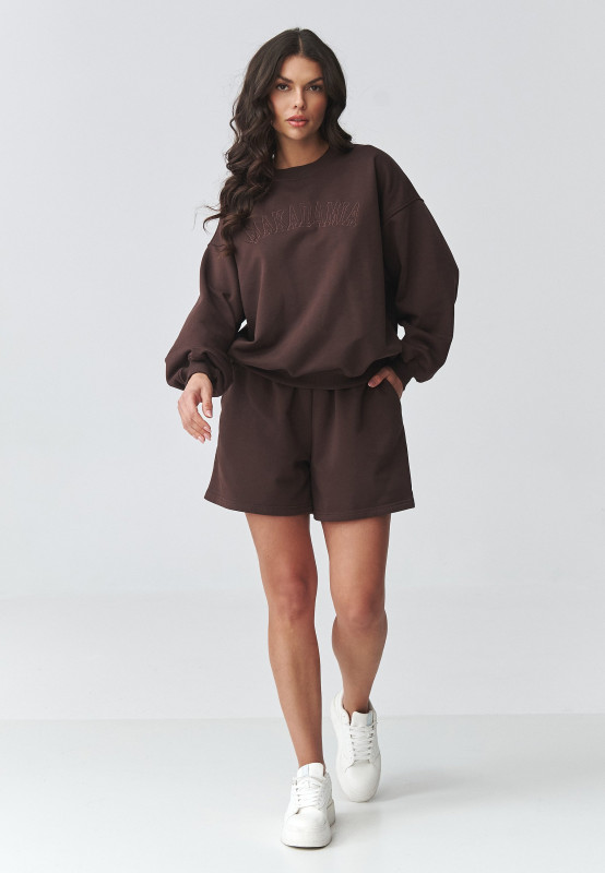 komplektas dresowy moteriskas oversize su szortami sokoladinis M922