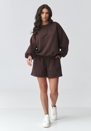 komplektas dresowy moteriskas oversize su szortami sokoladinis M922