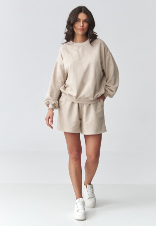 komplektas dresowy moteriskas oversize su szortami sviesus beż M922