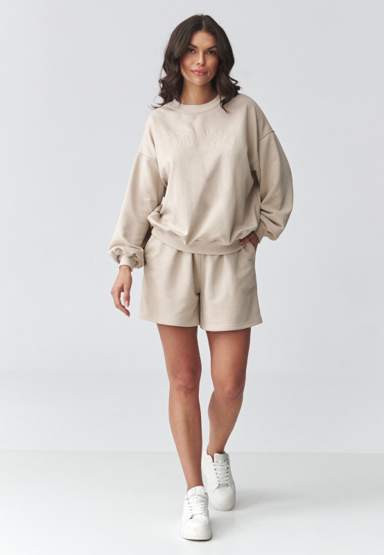komplektas dresowy moteriskas oversize su szortami sviesus beż M922