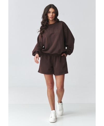 komplektas dresowy moteriskas oversize su szortami sokoladinis M922