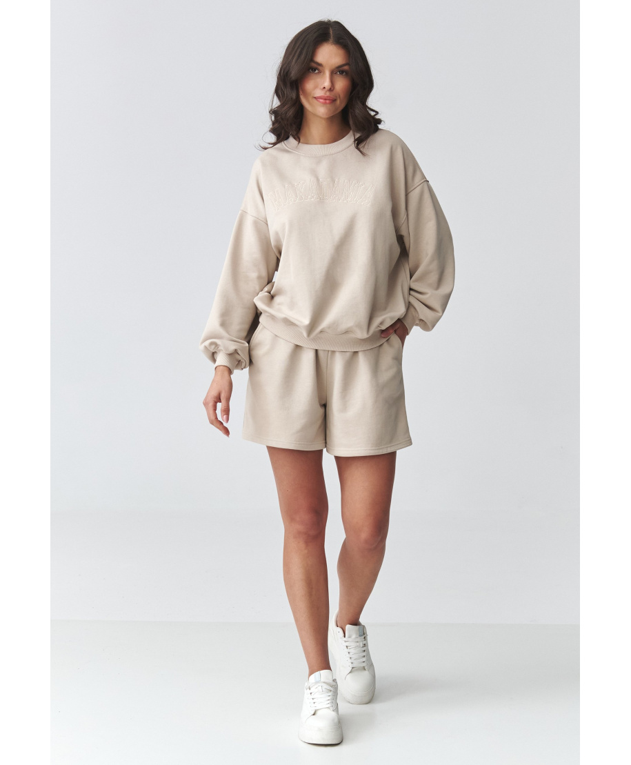 komplektas dresowy moteriskas oversize su szortami sviesus beż M922