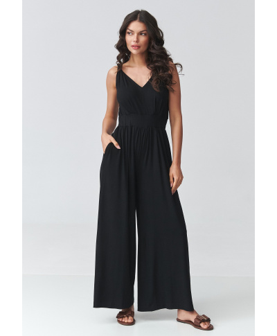 Elegantiškas moteriškas kombinezonas su petnešėlėmis juodas M925