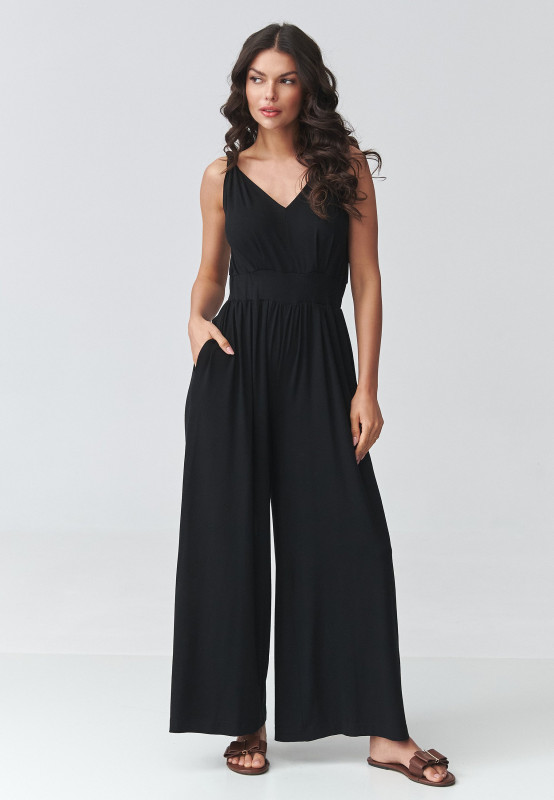 elegantiskas kombinezonas moteriskas su petneseliais juodas M925