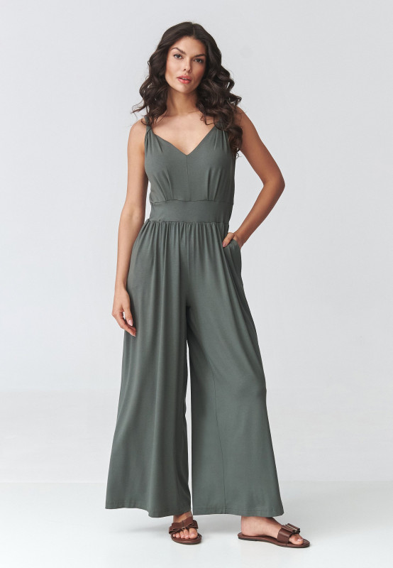 elegantiskas kombinezonas moteriskas su petneseliais chaki M925