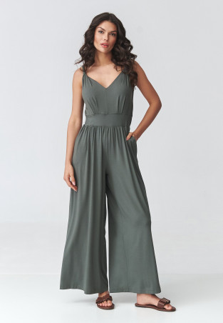 elegantiskas kombinezonas moteriskas su petneseliais chaki M925