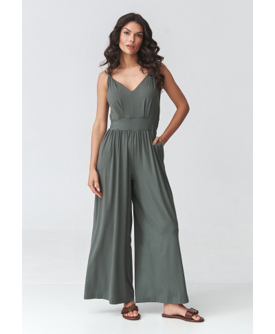 elegantiskas kombinezonas moteriskas su petneseliais chaki M925