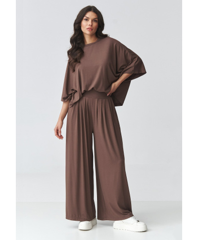 komplektas moteriskas su szerokimi spodniami ir bluzką oversize mleczna czekolada M926