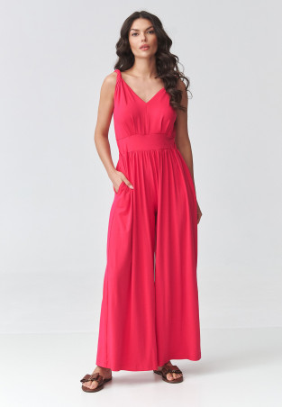 Elegants sieviešu kombinezons ar lencītēm aveņu M925