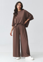 Komplekts sievietēm ar platām biksēm un oversize blūzi piena šokolādes M926