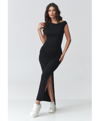 Kleita maxi ar krokojumu un šķēlumu melna M928