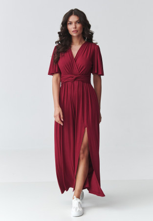 suknele maxi su kopertowym iskirpte bordo M929