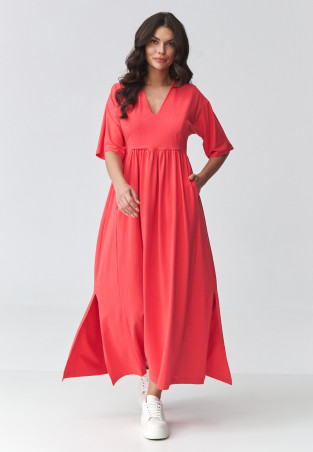 suknele maxi su iskirpte koralowa M933