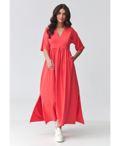 Suknelė maxi su iškirpte koralinė M933