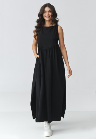 suknele maxi su kisenemis juoda M932