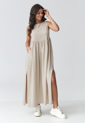 suknele maxi su kisenemis sviesus beż M932