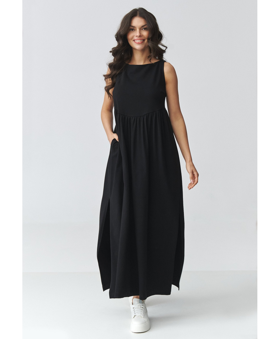 suknele maxi su kisenemis juoda M932