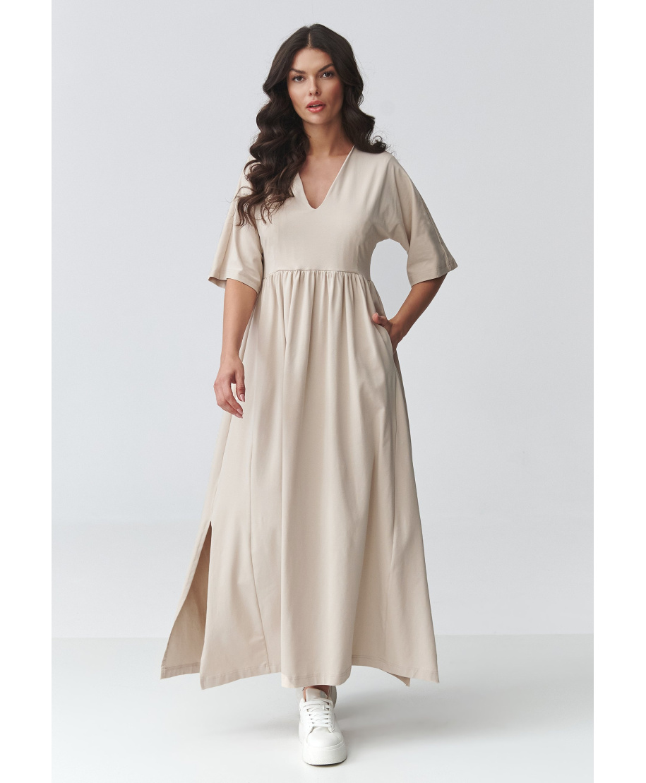 suknele maxi su iskirpte sviesus beż M933