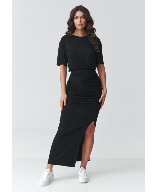 ilga suknele su marszczeniem ir rozcięciem juoda M930