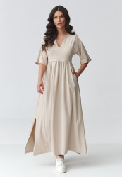 Suknelė maxi su iškirpte šviesiai smėlio spalvos M933