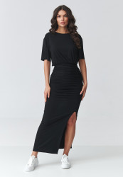 ilga suknele su marszczeniem ir rozcięciem juoda M930