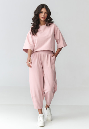 komplektas dresowy moteriskas kelnes ballon pudrinis róż M916