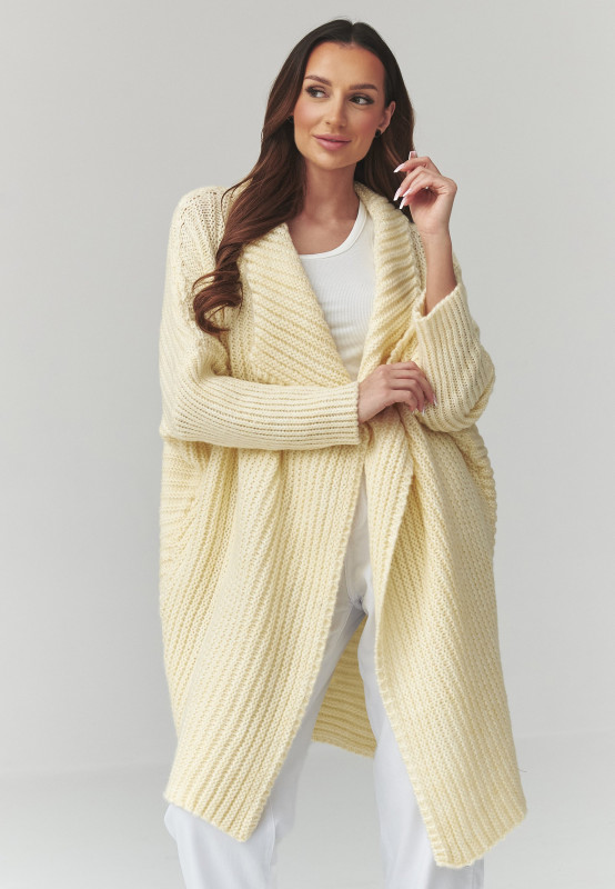 moteriskas megztinis atviras kardiganas bananowy S173