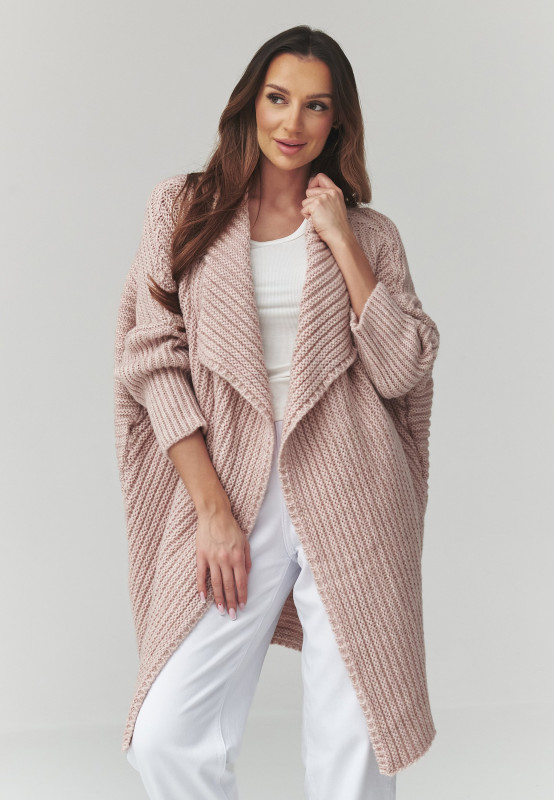 moteriskas megztinis atviras kardiganas brudny róż S173