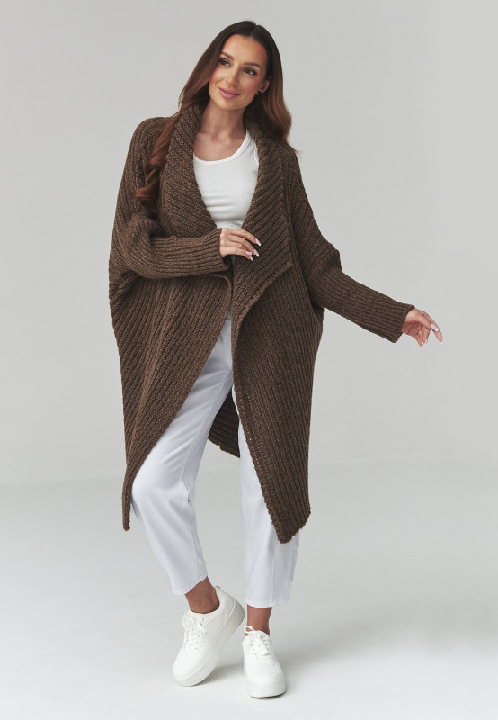 moteriskas megztinis atviras kardiganas sokoladinis S173