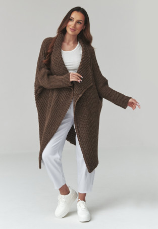 moteriskas megztinis atviras kardiganas sokoladinis S173