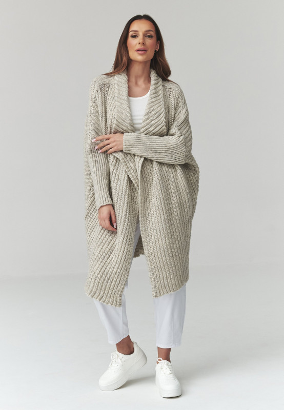 moteriskas megztinis atviras kardiganas sviesus pilkas S173