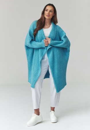 moteriskas megztinis atviras kardiganas lazurowy S173