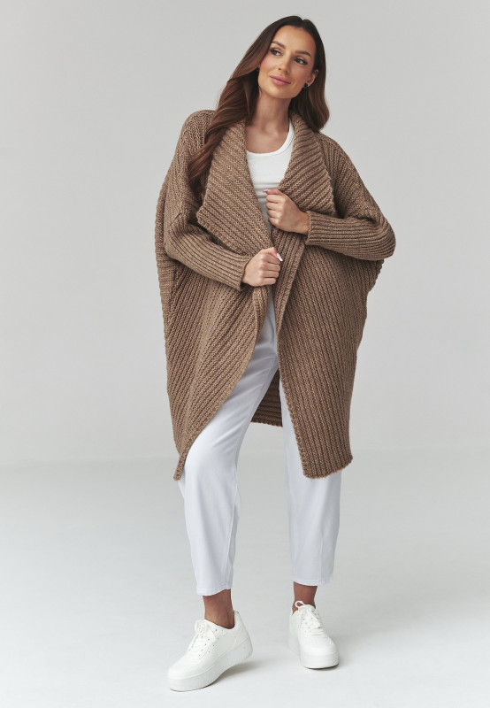 moteriskas megztinis atviras kardiganas ochra S173