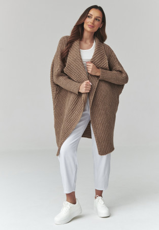moteriskas megztinis atviras kardiganas ochra S173