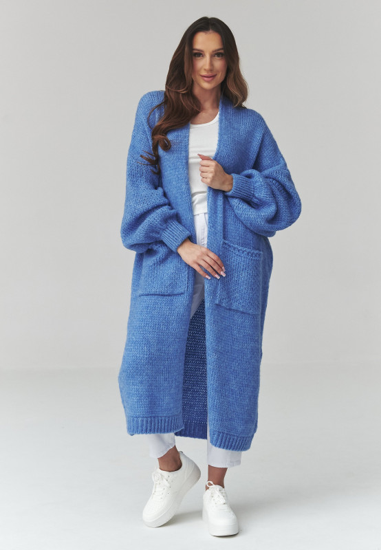 ilgas megztinis moteriskas kardiganas su kisenemis blue jeans S172