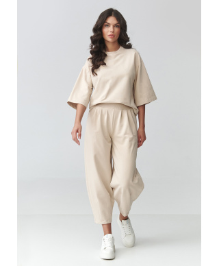 Sieviešu sporta kostīms ar "balloon" biksēm, gaiši bēšs M916