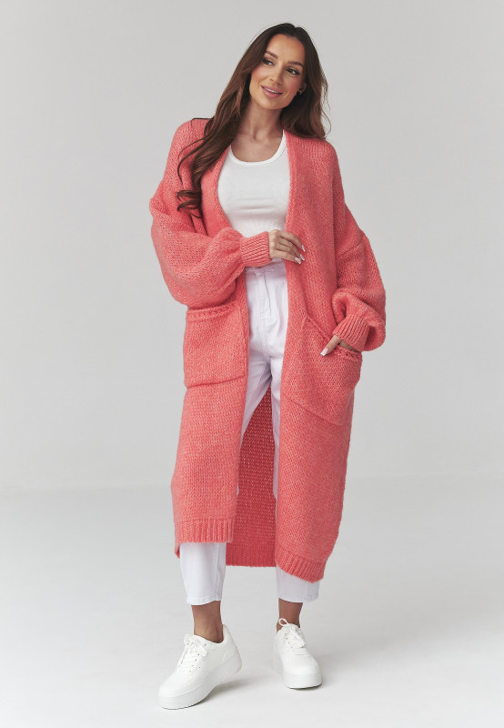 ilgas megztinis moteriskas kardiganas su kisenemis marakuja S172