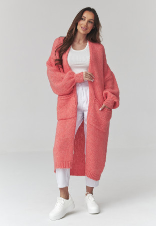 ilgas megztinis moteriskas kardiganas su kisenemis marakuja S172