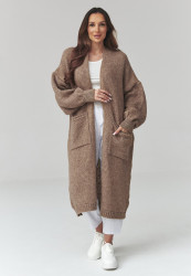 ilgas megztinis moteriskas kardiganas su kisenemis ochra S172