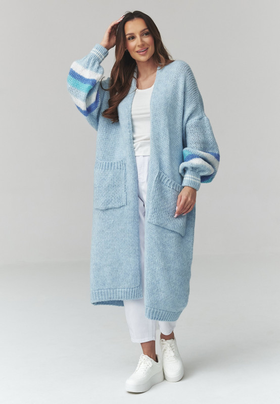 ilgas megztinis moteriskas kardiganas su pasami ant rękawach zydras S174