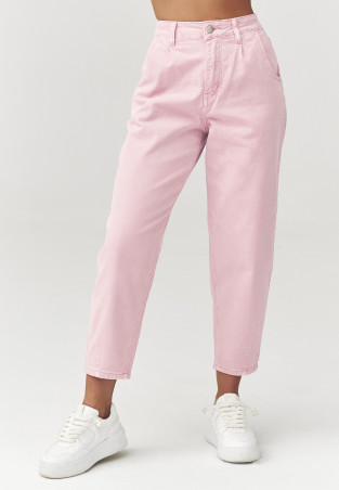 Jeansy mom fit su wysokim stanem pudrinis róż C31