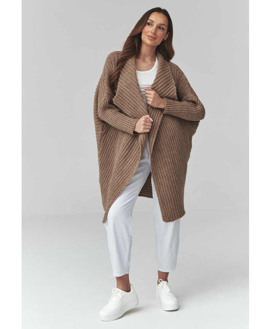 moteriskas megztinis atviras kardiganas ochra S173