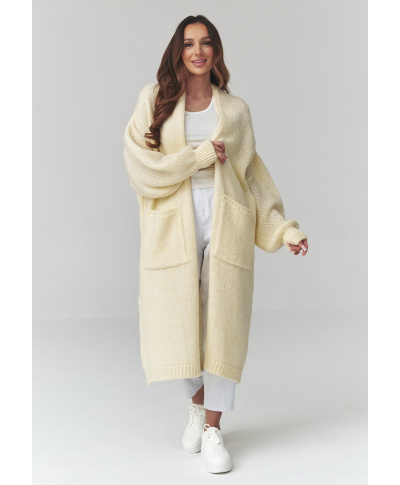 Ilgas moteriškas kardiganas su kišenėmis bananinis S172