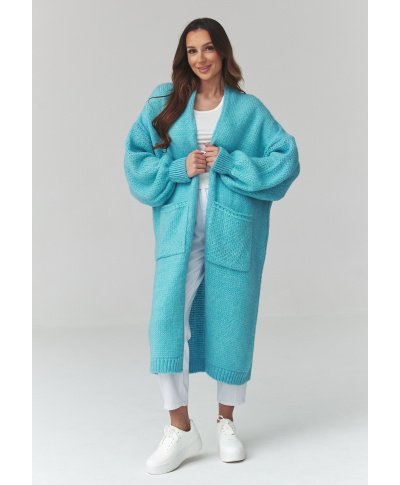 Garš sieviešu kardigans ar kabatām zils S172