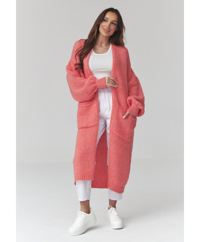 Ilgas moteriškas kardiganas su kišenėmis marakuja S172
