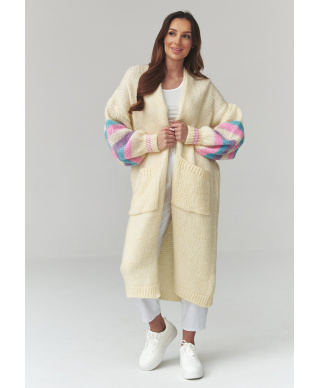 Garš sieviešu kardigans ar svītrām uz piedurknēm banānu S174