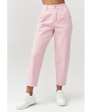Jeansy mom fit su wysokim stanem pudrinis róż C31