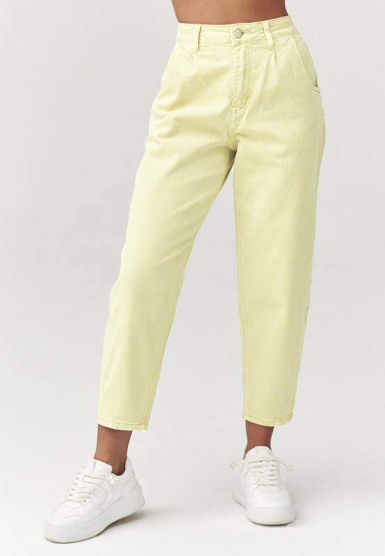 Jeansy mom fit su wysokim stanem żółte C31